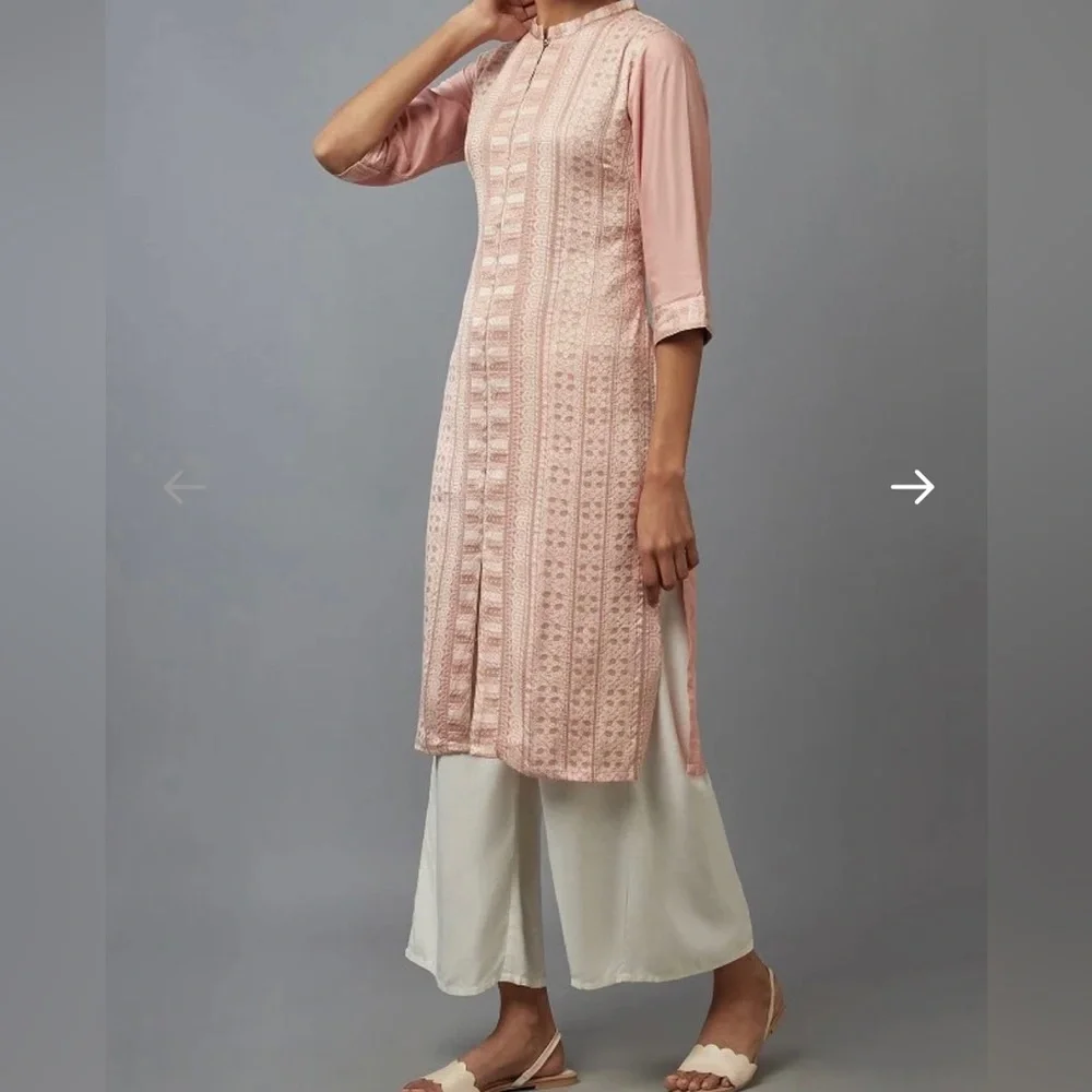 W Light Pink/Peach Dobby Kurta - Picture 5 of 17